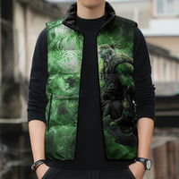 Norse Viking Warrior with Axe Sleeveless Puffer Jacket Celtic Knot Nordic Fantasy Lightning Art