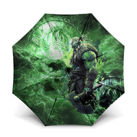Norse Viking Warrior with Axe Umbrella Celtic Knot Nordic Fantasy Lightning Art