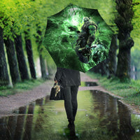 Norse Viking Warrior with Axe Umbrella Celtic Knot Nordic Fantasy Lightning Art