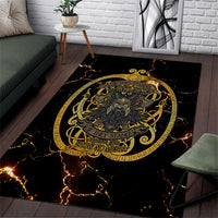 Viking Warrior Guardian Quote Area Rug Runic Circle Odin Ravens Mythology Dark Gold