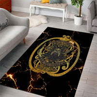 Viking Warrior Guardian Quote Area Rug Runic Circle Odin Ravens Mythology Dark Gold