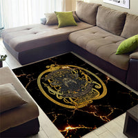 Viking Warrior Guardian Quote Area Rug Runic Circle Odin Ravens Mythology Dark Gold