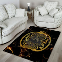 Viking Warrior Guardian Quote Area Rug Runic Circle Odin Ravens Mythology Dark Gold