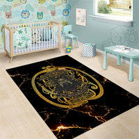 Viking Warrior Guardian Quote Area Rug Runic Circle Odin Ravens Mythology Dark Gold