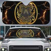 Viking Warrior Guardian Quote Auto Sun Shade Runic Circle Odin Ravens Mythology Dark Gold