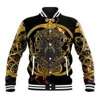 Viking Warrior Guardian Quote Baseball Jacket Runic Circle Odin Ravens Mythology Dark Gold