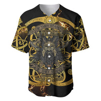 Viking Warrior Guardian Quote Baseball Jersey Runic Circle Odin Ravens Mythology Dark Gold