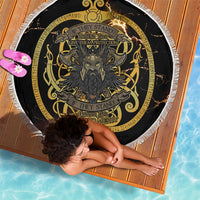 Viking Warrior Guardian Quote Beach Blanket Runic Circle Odin Ravens Mythology Dark Gold