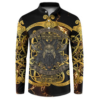 Viking Warrior Guardian Quote Button Sweatshirt Runic Circle Odin Ravens Mythology Dark Gold