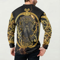 Viking Warrior Guardian Quote Button Sweatshirt Runic Circle Odin Ravens Mythology Dark Gold