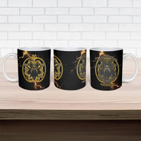 Viking Warrior Guardian Quote Ceramic Mug Runic Circle Odin Ravens Mythology Dark Gold