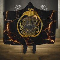 Viking Warrior Guardian Quote Hooded Blanket Runic Circle Odin Ravens Mythology Dark Gold