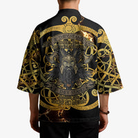 Viking Warrior Guardian Quote Kimono Runic Circle Odin Ravens Mythology Dark Gold