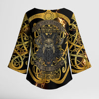 Viking Warrior Guardian Quote Kimono Sleeve Blouse Runic Circle Odin Ravens Mythology Dark Gold