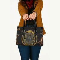 Viking Warrior Guardian Quote Leather Bag Runic Circle Odin Ravens Mythology Dark Gold