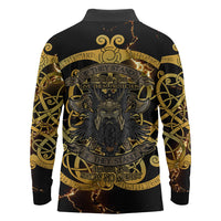 Viking Warrior Guardian Quote Long Sleeve Polo Shirt Runic Circle Odin Ravens Mythology Dark Gold