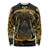 Viking Warrior Guardian Quote Long Sleeve Shirt Runic Circle Odin Ravens Mythology Dark Gold