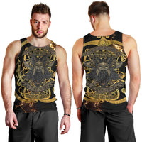 Viking Warrior Guardian Quote Men Tank Top Runic Circle Odin Ravens Mythology Dark Gold