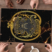 Viking Warrior Guardian Quote Puzzle Runic Circle Odin Ravens Mythology Dark Gold