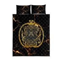 Viking Warrior Guardian Quote Quilt Bed Set Runic Circle Odin Ravens Mythology Dark Gold