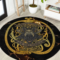 Viking Warrior Guardian Quote Round Carpet Runic Circle Odin Ravens Mythology Dark Gold