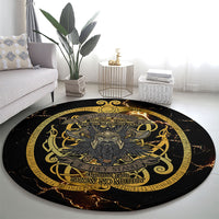 Viking Warrior Guardian Quote Round Carpet Runic Circle Odin Ravens Mythology Dark Gold