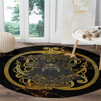 Viking Warrior Guardian Quote Round Carpet Runic Circle Odin Ravens Mythology Dark Gold