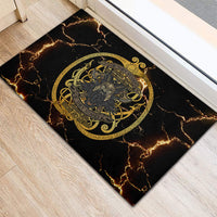 Viking Warrior Guardian Quote Rubber Doormat Runic Circle Odin Ravens Mythology Dark Gold