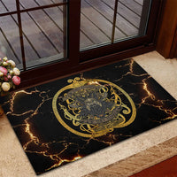 Viking Warrior Guardian Quote Rubber Doormat Runic Circle Odin Ravens Mythology Dark Gold