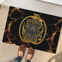 Viking Warrior Guardian Quote Rubber Doormat Runic Circle Odin Ravens Mythology Dark Gold