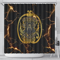 Viking Warrior Guardian Quote Shower Curtain Runic Circle Odin Ravens Mythology Dark Gold