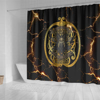 Viking Warrior Guardian Quote Shower Curtain Runic Circle Odin Ravens Mythology Dark Gold