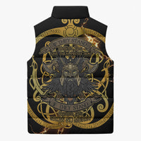 Viking Warrior Guardian Quote Sleeveless Puffer Jacket Runic Circle Odin Ravens Mythology Dark Gold