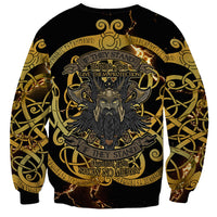Viking Warrior Guardian Quote Sweatshirt Runic Circle Odin Ravens Mythology Dark Gold