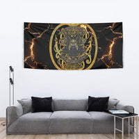 Viking Warrior Guardian Quote Tapestry Runic Circle Odin Ravens Mythology Dark Gold