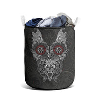 Fenrir Wolf and Vegvisir Viking Laundry Basket Nordic Celtic Knotwork Black and Red Tribal Art