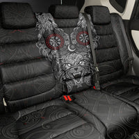 Fenrir Wolf and Vegvisir Viking Back Car Seat Cover Nordic Celtic Knotwork Black and Red Tribal Art