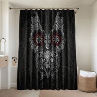 Fenrir Wolf and Vegvisir Viking Bathroom Set Nordic Celtic Knotwork Black and Red Tribal Art