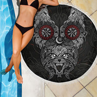 Fenrir Wolf and Vegvisir Viking Beach Blanket Nordic Celtic Knotwork Black and Red Tribal Art