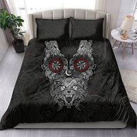 Fenrir Wolf and Vegvisir Viking Bedding Set Nordic Celtic Knotwork Black and Red Tribal Art