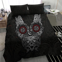 Fenrir Wolf and Vegvisir Viking Bedding Set Nordic Celtic Knotwork Black and Red Tribal Art