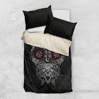 Fenrir Wolf and Vegvisir Viking Bedding Set Nordic Celtic Knotwork Black and Red Tribal Art
