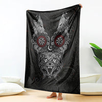 Fenrir Wolf and Vegvisir Viking Blanket Nordic Celtic Knotwork Black and Red Tribal Art