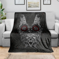 Fenrir Wolf and Vegvisir Viking Blanket Nordic Celtic Knotwork Black and Red Tribal Art