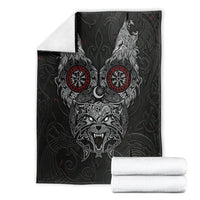 Fenrir Wolf and Vegvisir Viking Blanket Nordic Celtic Knotwork Black and Red Tribal Art