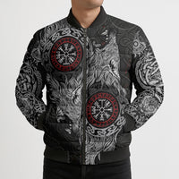 Fenrir Wolf and Vegvisir Viking Bomber Puffer Jacket Nordic Celtic Knotwork Black and Red Tribal Art