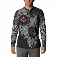 Fenrir Wolf and Vegvisir Viking Button Sweatshirt Nordic Celtic Knotwork Black and Red Tribal Art