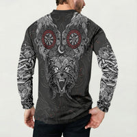 Fenrir Wolf and Vegvisir Viking Button Sweatshirt Nordic Celtic Knotwork Black and Red Tribal Art