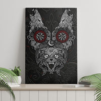 Fenrir Wolf and Vegvisir Viking Canvas Wall Art Nordic Celtic Knotwork Black and Red Tribal Art