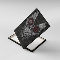Fenrir Wolf and Vegvisir Viking Canvas Wall Art Nordic Celtic Knotwork Black and Red Tribal Art